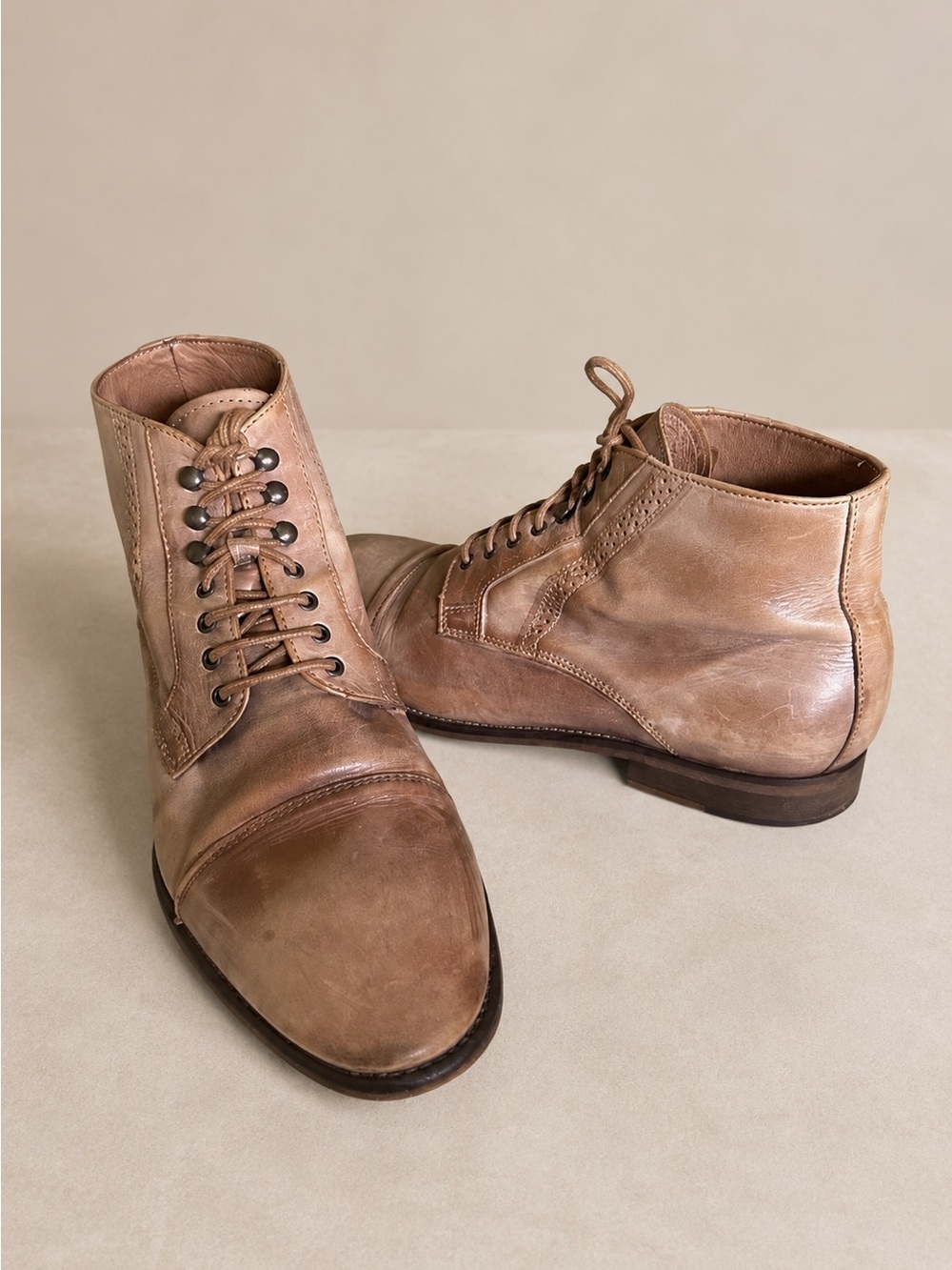 Kurt Geiger KG Tan Burnished Leather Cap Toe Brogue Detail Boots EU 45
